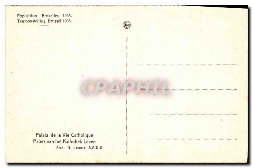 CPA Exposition Bruxelles 1935 Palais de Vie Catholique  — Verso