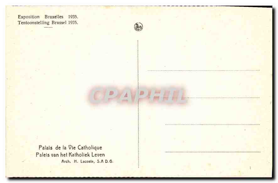 CPA Exposition Bruxelles 1935 Palais de Vie Catholique  — Verso