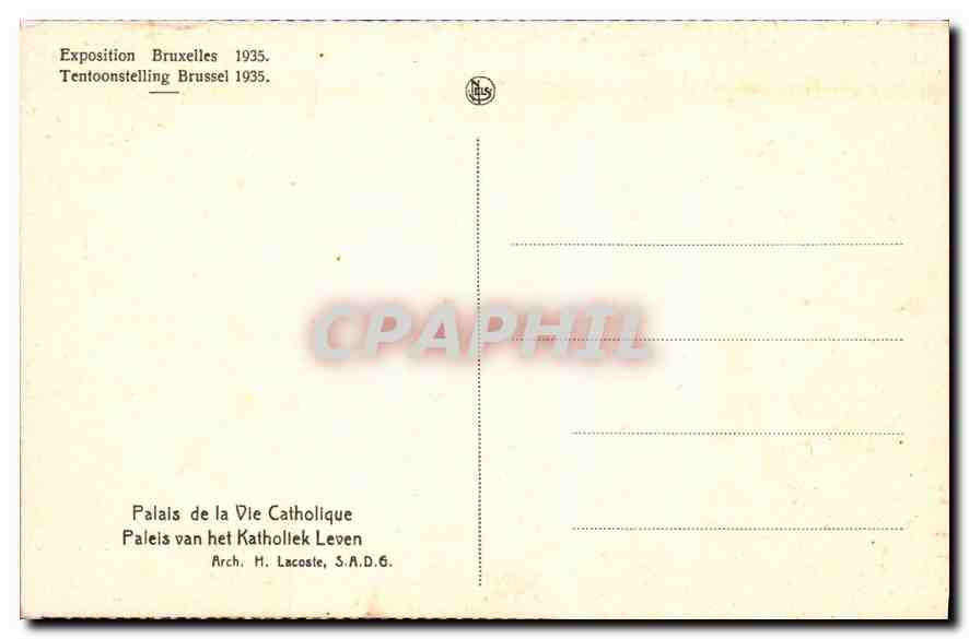 CPA Exposition Bruxelles 1935 Palais de Vie Catholique  — Verso