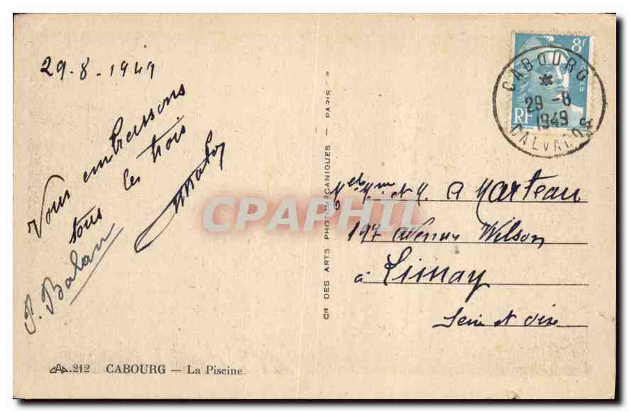 CABOURG — La Piscine — CHI DES ARTS PHOTO-MÉCANIQUES — n° AB.212 — Verso