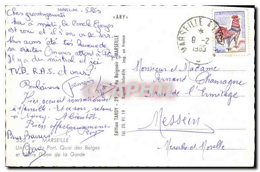 CPA Marseille Un Coin du Port Quai des Belges et Notre Dame de la Garde  — Verso