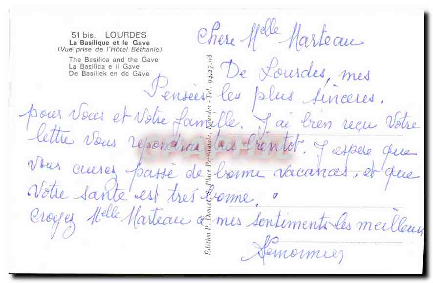 Lourdes — La Basilique et le Gave — Edlux — Verso