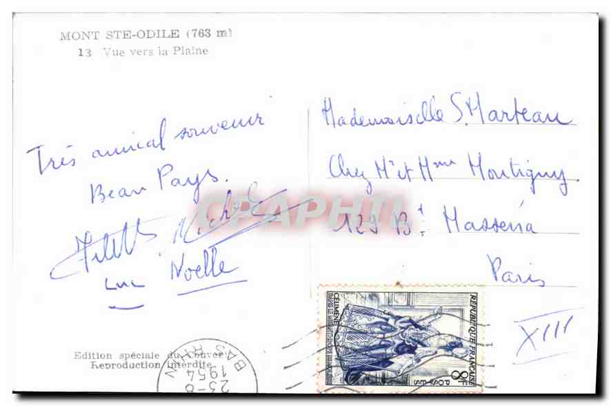 CPA Mont Ste Odile Vue vers la Plaine  — Rückseite
