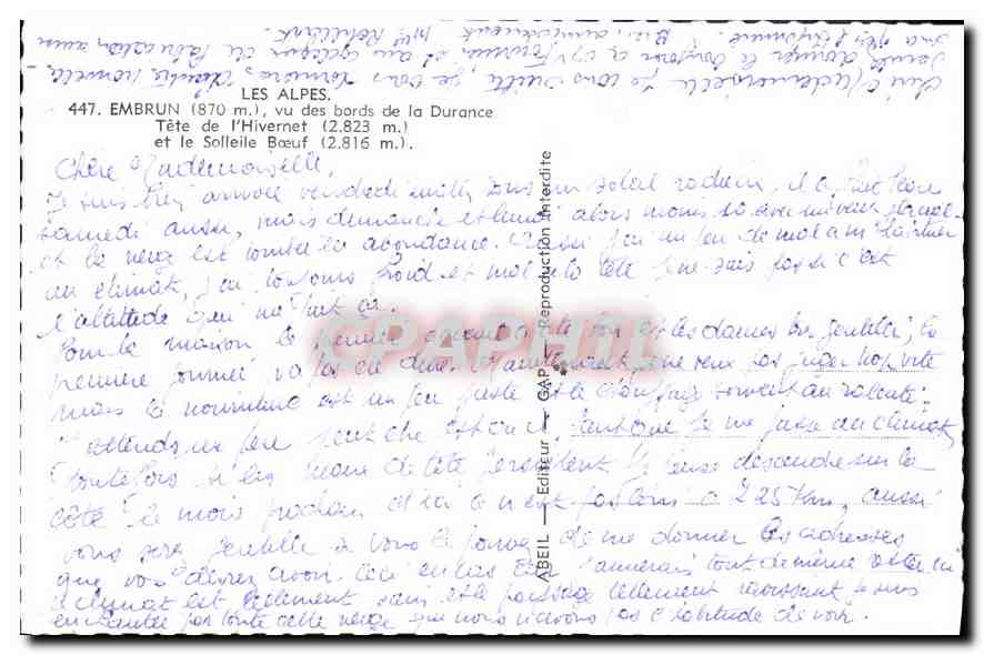 Embrun — Vue des bords de la Durance et des sommets alpins — Éditeur ABEIL — Reverso