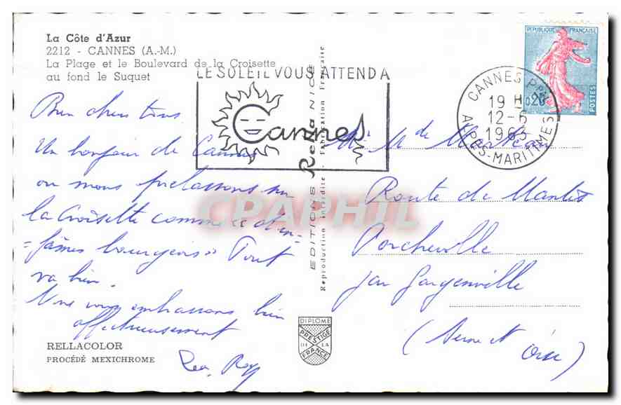 Cannes — Plage et Boulevard de la Croisette — Éditions Rella — Verso