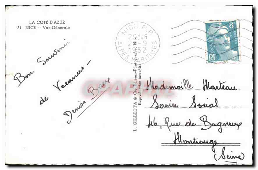 CPA Nice Vue Generale  — Rückseite