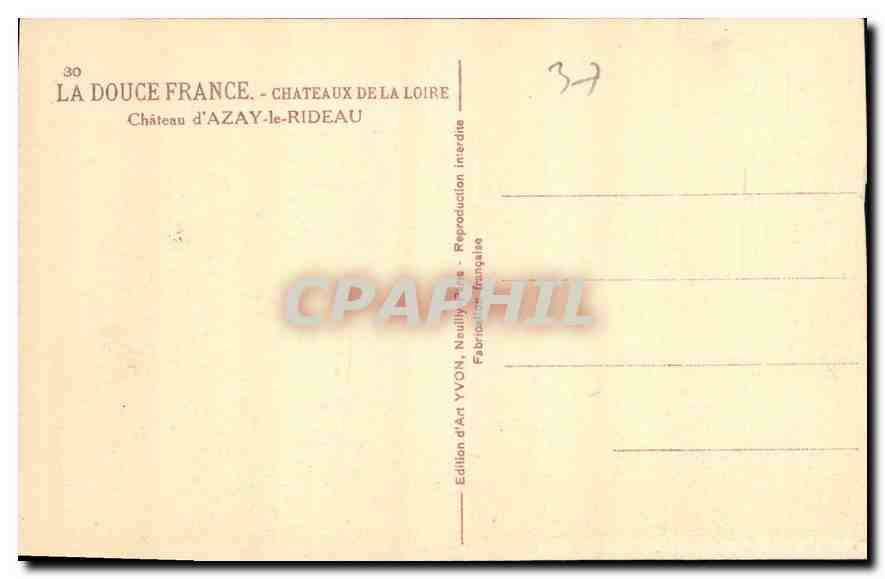 CPA Chateaux de la Loire Chateau d'Azay le Rideau  — Verso