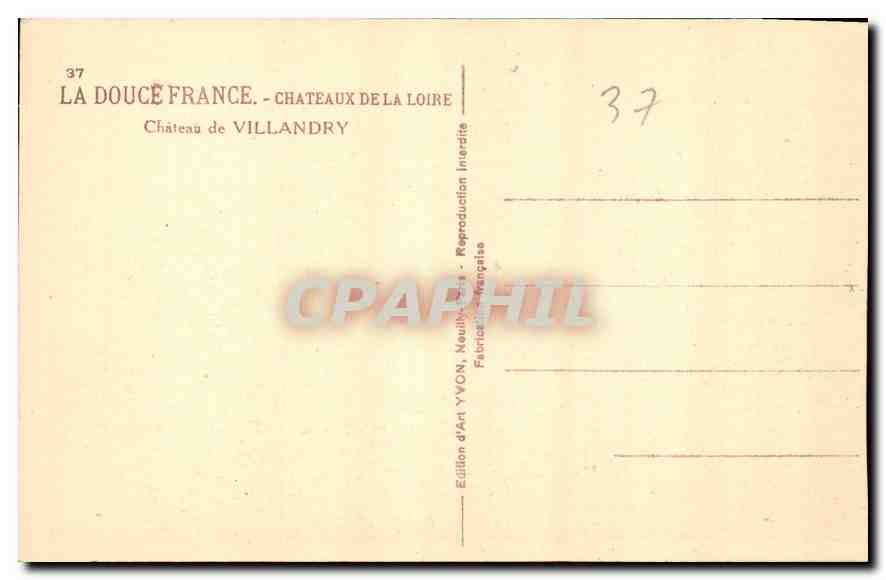 CPA Chateaux de la Loire Chateau de Villandry  — Back