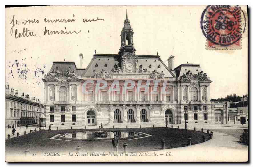 CPA Tours Le Nouvel Hotel de Ville et la Rue Nationale 