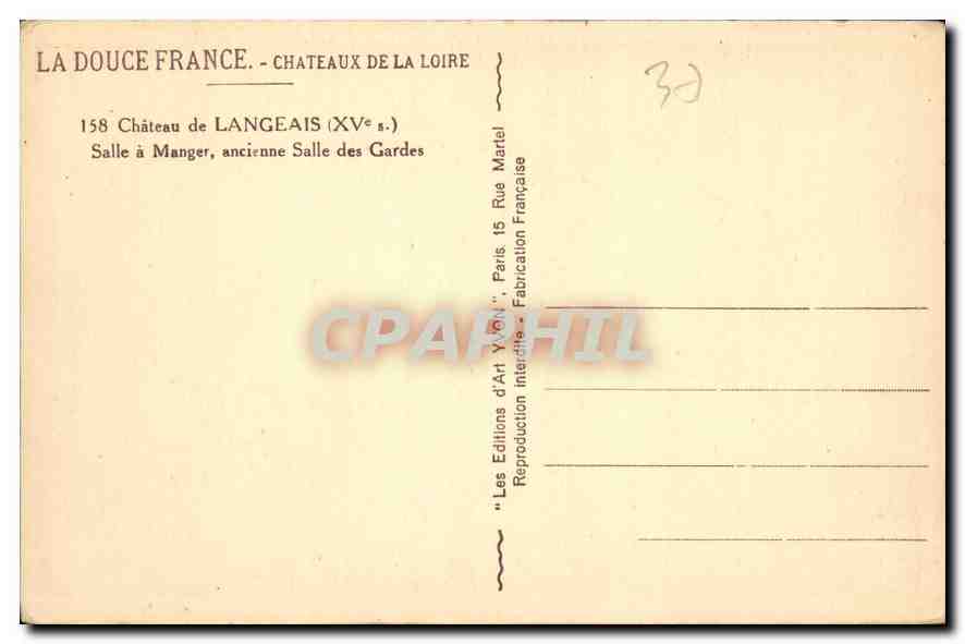 CPA Chateau de Langeais Salle a Manger ancienne Salle des Gardes  — Verso