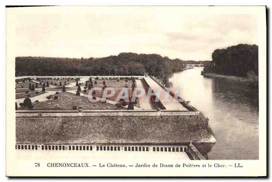 CPA Chenonceaux Le Chateau Jardin de Diane de Poitiers et le Cher 