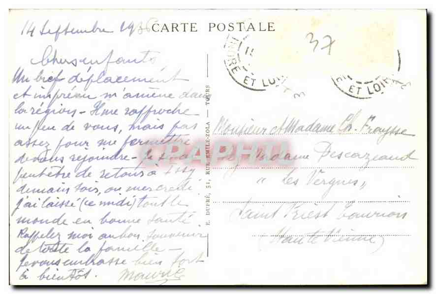 CPA Chinon Vue generale du Chateau et le Pont sur la Vienne  — Rückseite