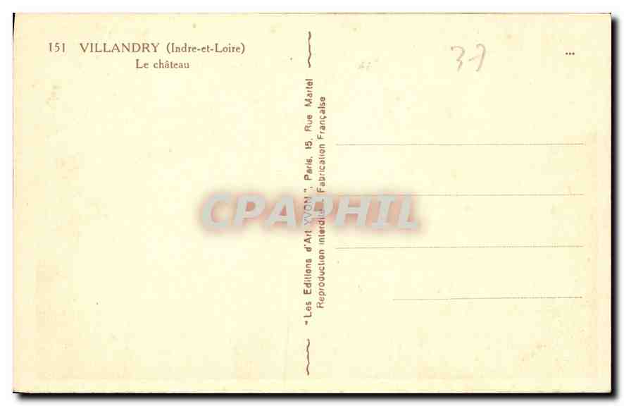 CPA Villandry Indre et Loire Le chateau  — Rückseite