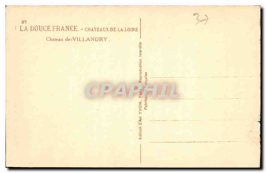 CPA Chateaux de la Loire Chateau de Villandry  — Rückseite