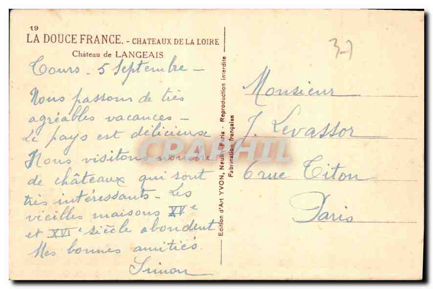 CPA Chateaux de la Loire Chateau de Langeais  — Verso