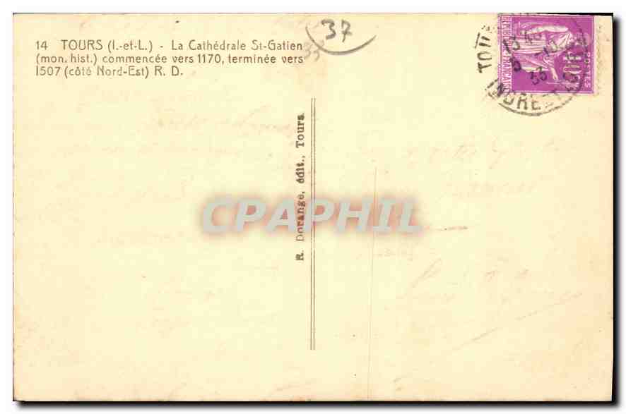 CPA Tours La Cathedrale St Gatien  — Rückseite