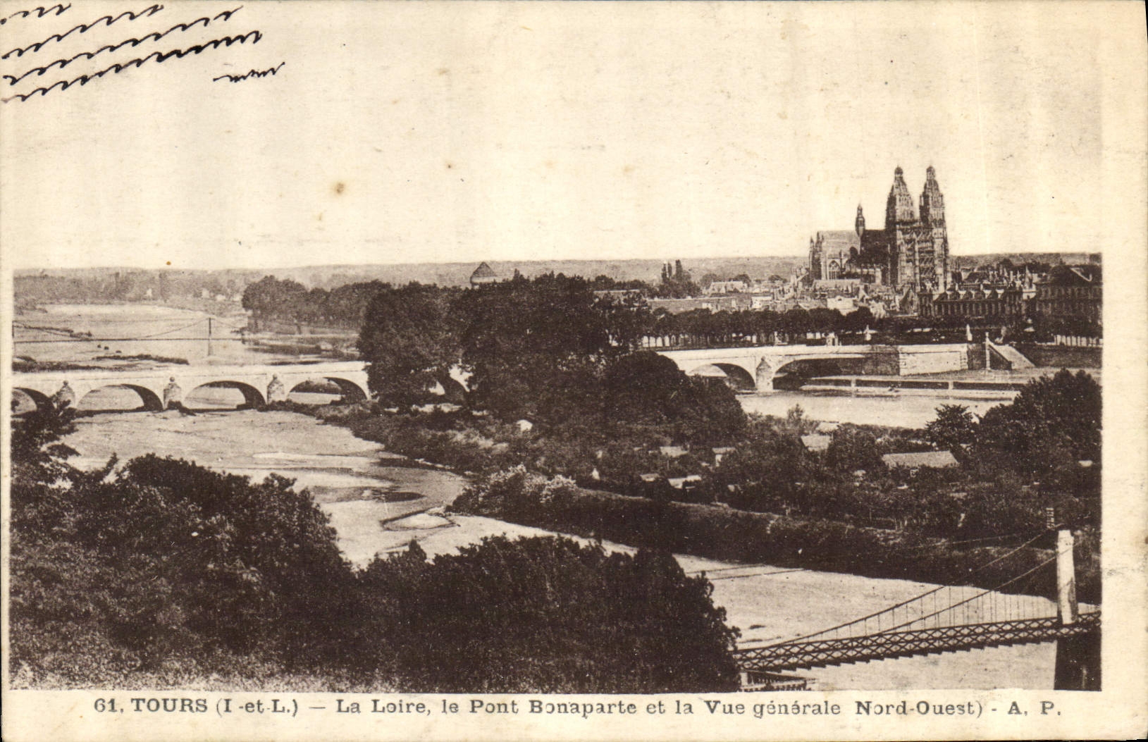 CPA Tours L et L La Loire Le Pont Bonaparte et la Vue generale Nord Ouest 