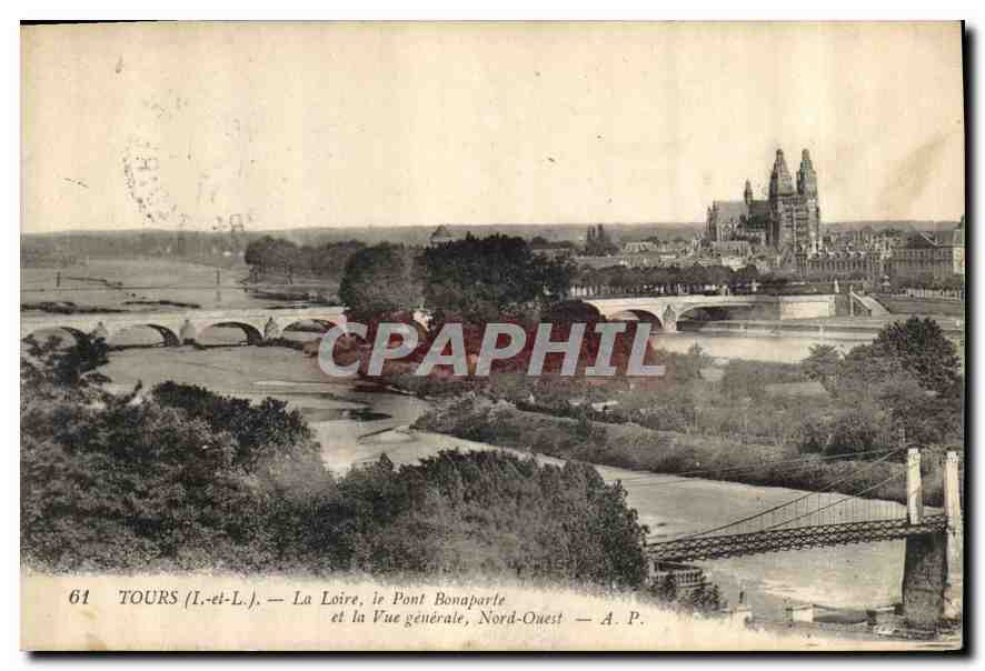 CPA Tours L et L La Loire Le Pont Bonaparte et la Vue generale Nord Ouest 