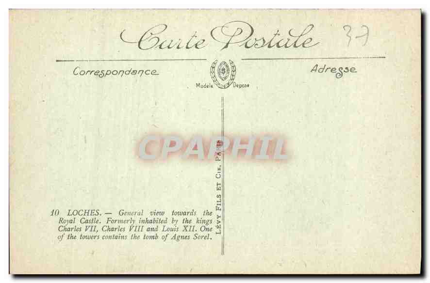 CPA Loches Vue generale vers le Chateau Royal Bati au XII siecle et agrandi au XV siecle  — Rückseite