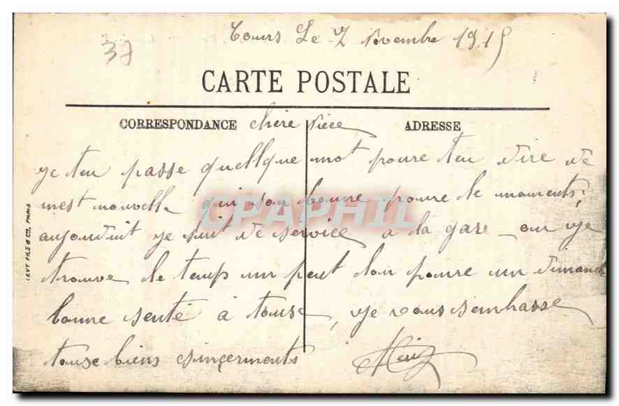 CPA Tours Saint Symphorien L et L Le Grand Seminaire Rue Losserand  — Rückseite