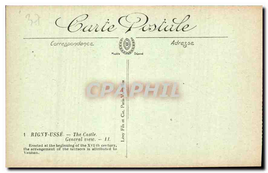 CPA Rigny Usse Le Chateau Vue d'Ensemble Nord Est  — Rückseite