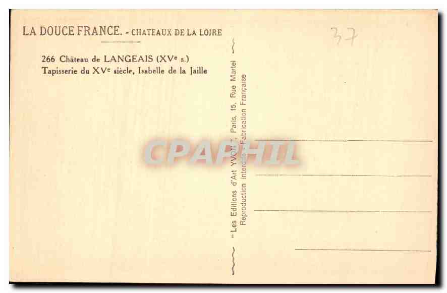 CPA La Douce France Chateaux de la Loire Chateau de Langeais  — Rückseite