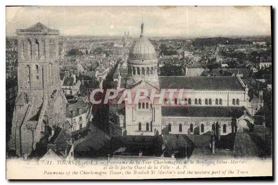 CPA Tours I et L panorama de la Tour Charlemagne de la Basilique Saint Marlin et de la Partie Ouest 