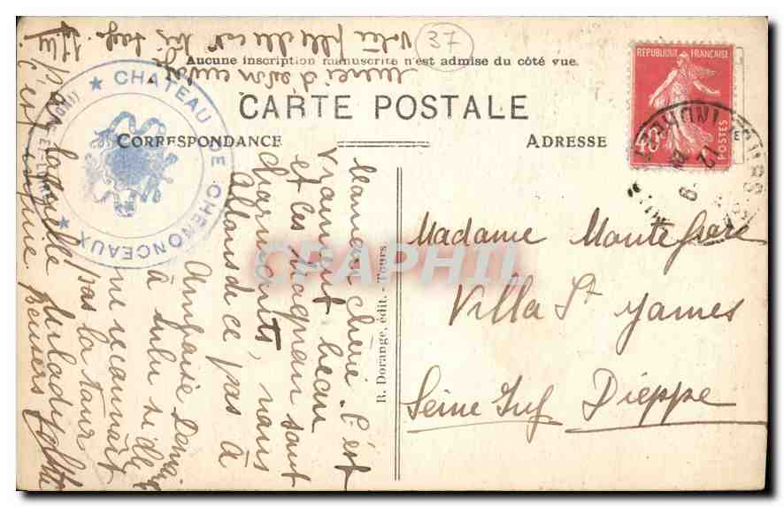 CPA Chenonceaux I et L le Chateau mon hist la Tour des Marques  — Rückseite