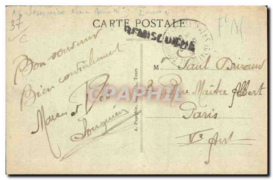 CPA Tours I et L le Musee et le Square Descartes  — Rückseite