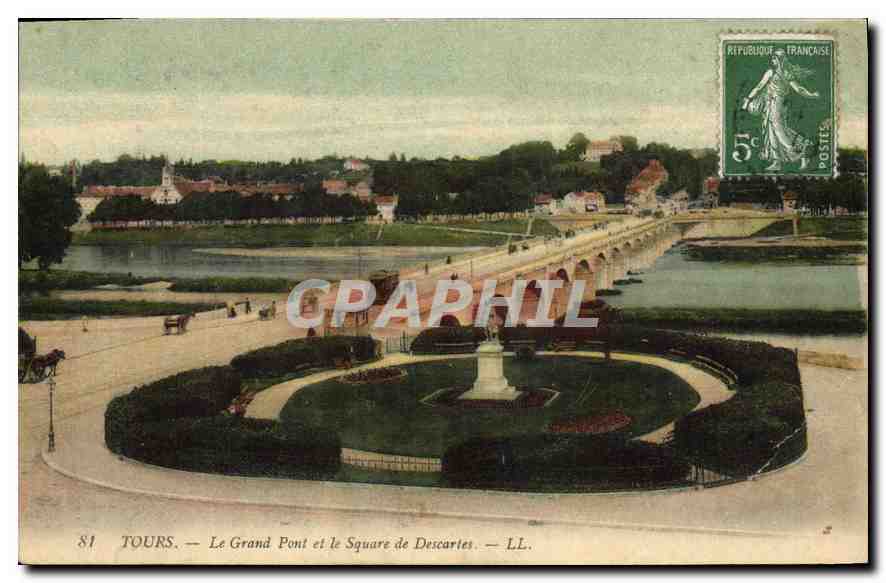 CPA Tours le Grand Pont et le Square de Descartes 