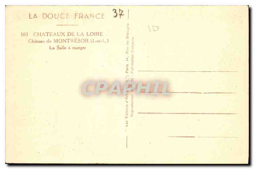 CPA Chateaux de la Loire Chateau de Montresor I et L la Salle a Manger  — Rückseite