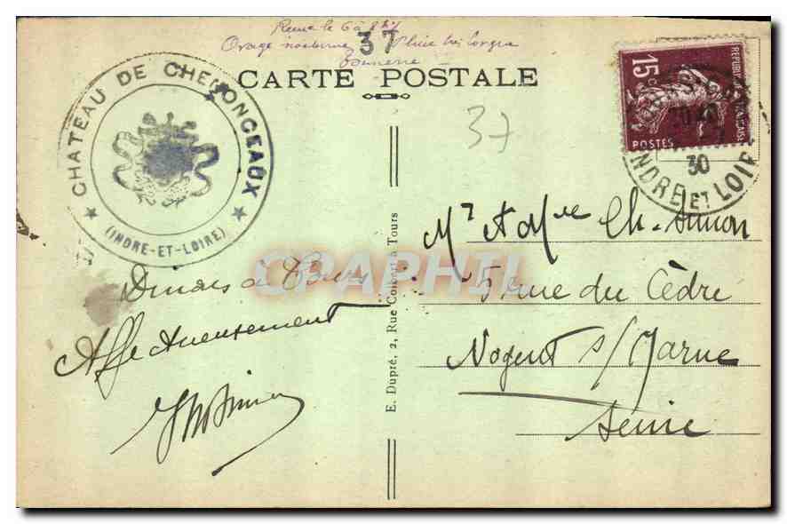CPA Chenonceau I et L le Chateau la Facade occidentale construite par Thomas Bohier  — Rückseite