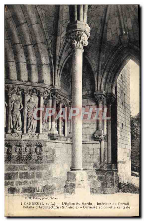 CPA Candes I et L l'Eglise St Martin interieur du Portaul details d'Architecture XI siecle Curieuse 
