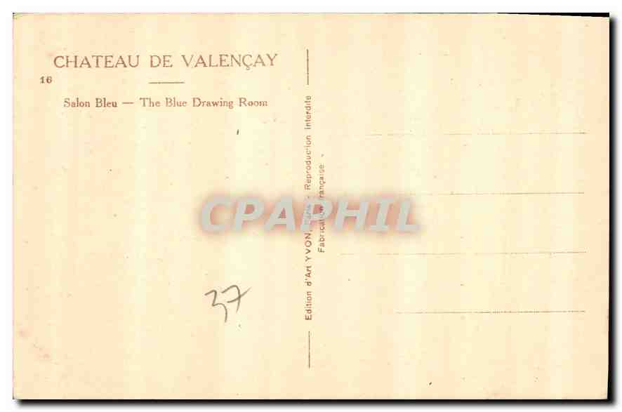 CPA Chateau de Valencay Salon Bleu  — Rückseite