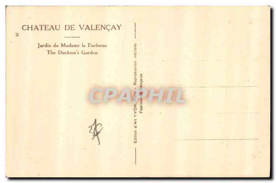 CPA Chateau de Valencay Jardin de Madame la duchesse  — Rückseite