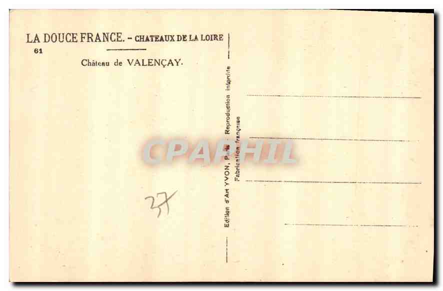 CPA Chateaux de la Loire Chateau de Valencay  — Rückseite
