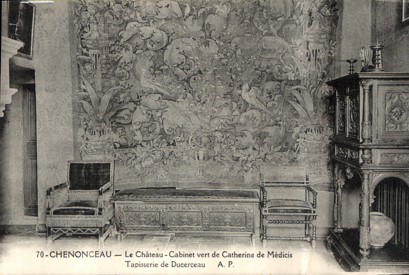 CPA Chenonceau le Chateau Cabinet vert de Catherine de Medicis Tapisserie de Ducerceau 