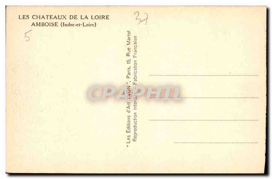 CPA Les chateaux de la Loire Amboise Indre et Loire  — Rückseite