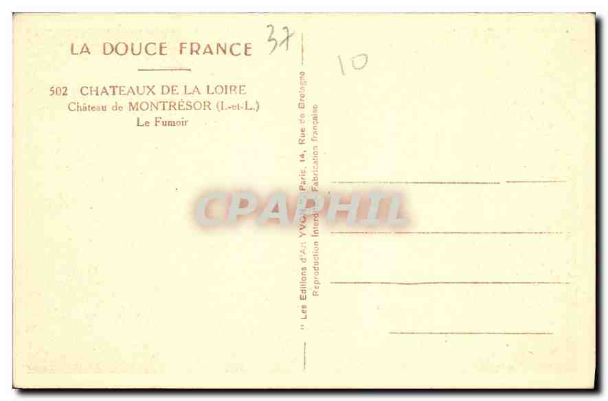 CPA Chateaux de la Loire Chateau de Montresor I et L le Fumoir  — Rückseite