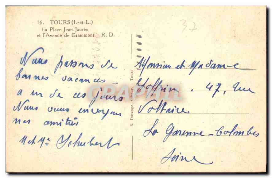 CPA Tours I et L la Place Jean Jaures et l'Avenue de Grammont  — Verso