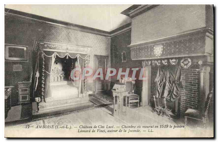 CPA Amboise I et L Chateau de Clos Luce Chambre ou mourut en 1519 le peintre Leonard de Vinci auteur