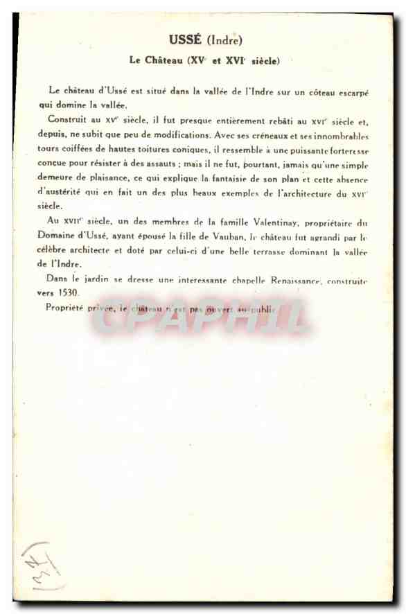 CPA Usse Indre le Chateau XV et XVI siecle  — Rückseite