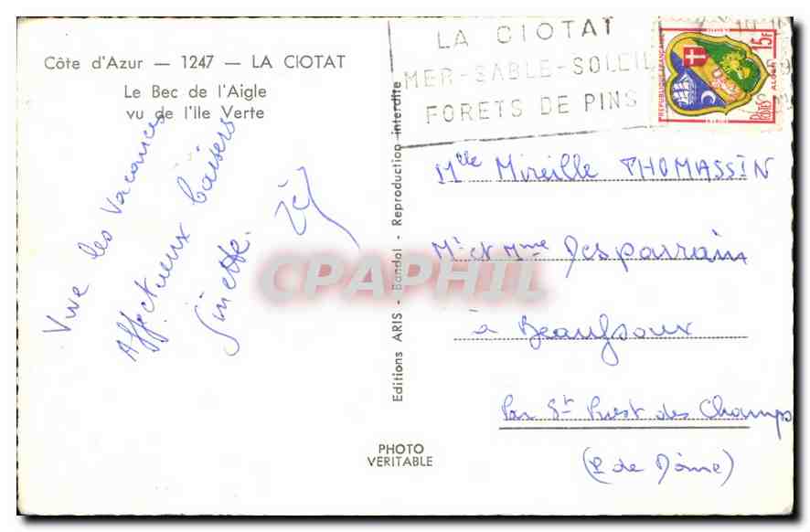 CPA Cote d'Azur la Ciotat le Bec de l'Aigle vu de l'ile Verte  — Rückseite