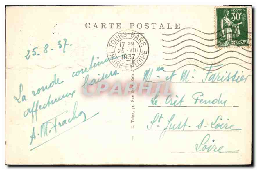 CPA Tours I et L Hotel Gouin  — Rückseite