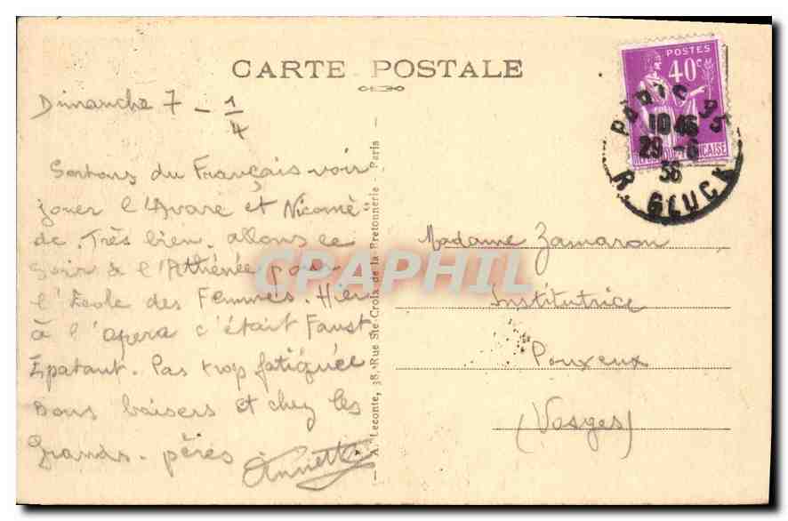 CPA Paris Opera Grand Escalier  — Verso