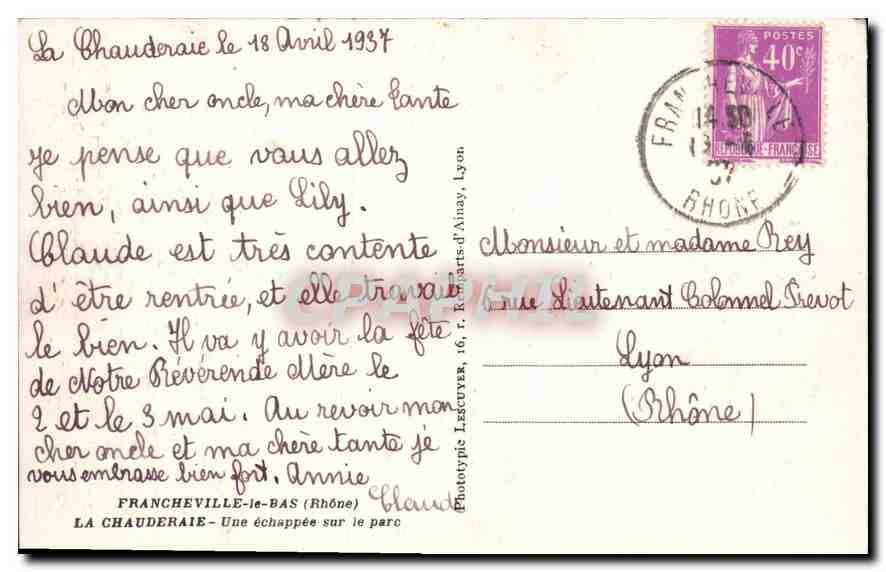 La Chauderaie — Vue du parc — Phototypie Francheville-le-Bas — Rückseite