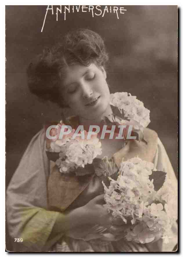CPA Anniversaire Femme Fleurs