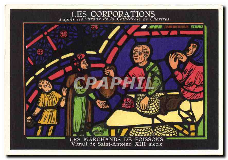CPA Les Corporations d'apres les vitraux de la Cathedrale de Chartres Les Marchands de Poissons Vitr