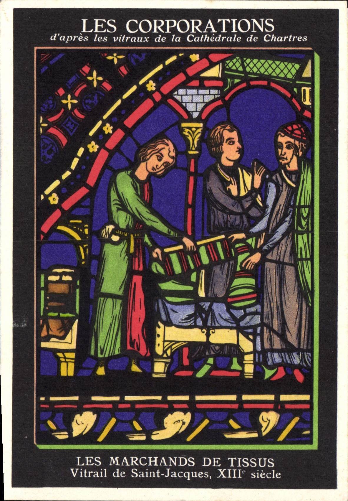 CPA Les Corporations d'apres les vitraux de la Cathedrale de Chartres Les Marchands de Tissus Vitrai