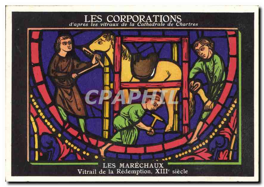 CPA Les Corporations d'apres les vitraux de la Cathedrale de Chartres Les Marechaux Vitrail de la Re